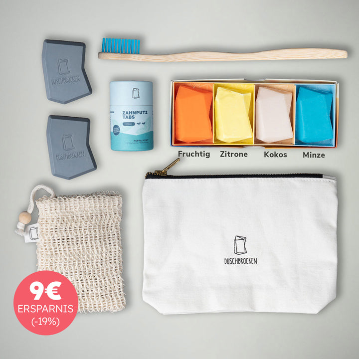 Reiseset Produktbild Essentials mit Rabattbadge links