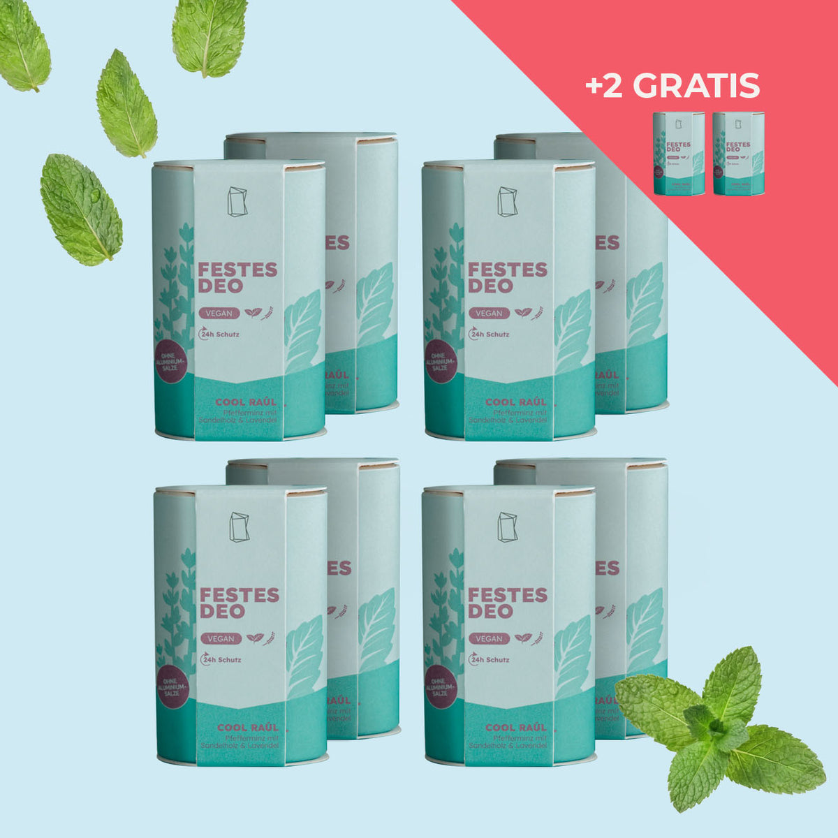 Cool Raul, festes Deo Vorratsset. 8x festes Deo+ 2 Gratis Deo