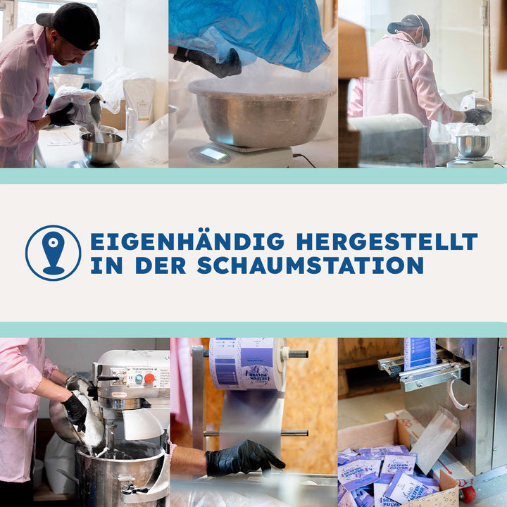 Blick hinter die Kulissen der Eigenhändigen Herstellung von Handseife in der Duschbrocken Schaumstation.