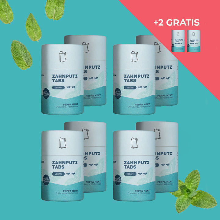 Zahnputztabs Vorratsset. 8 Zahnputztabs plus 2 Gratis Zahnputztabs